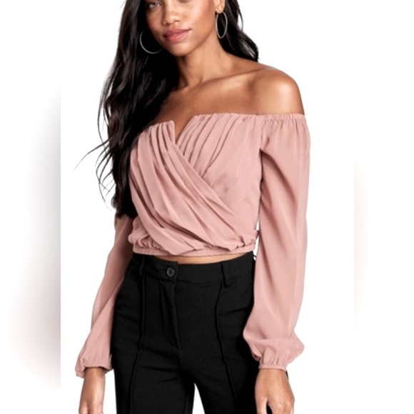 NWOT Small GUESS Jenner off shoulder mauve rose colored cropped top sheer sexy! - Picture 1 of 2
